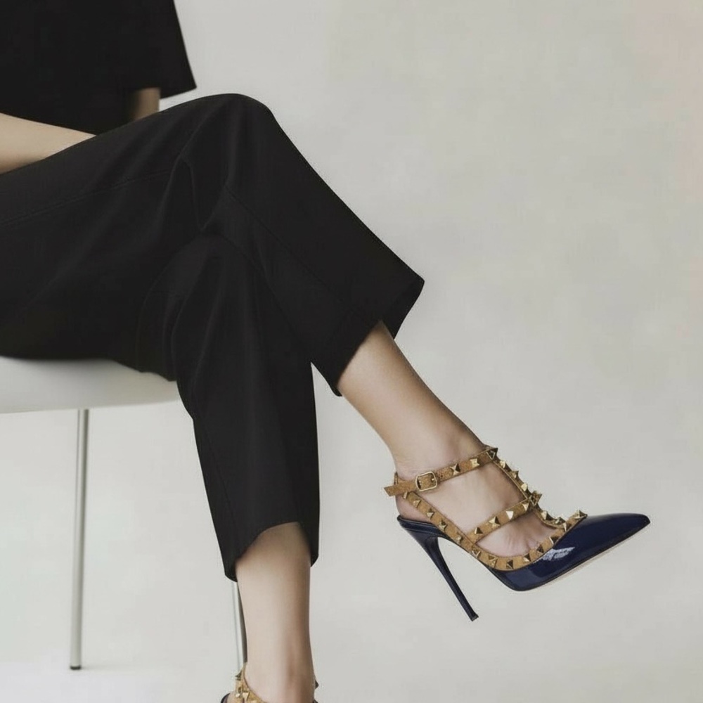 Valentino Navy Blue and Gold Rock Stud Patent Leather - Picture 3 of 8